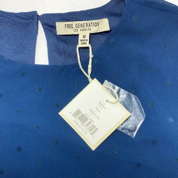 Free Generation Navy Blue Star Bell Sleeve Blouse NWT - Picture 5 of 8